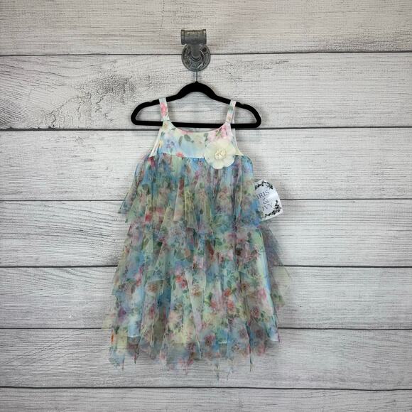 Iris & Ivy Girls Spring Easter Colorful Cascade Floral Tiered Party Dress Size 6 - Picture 1 of 7